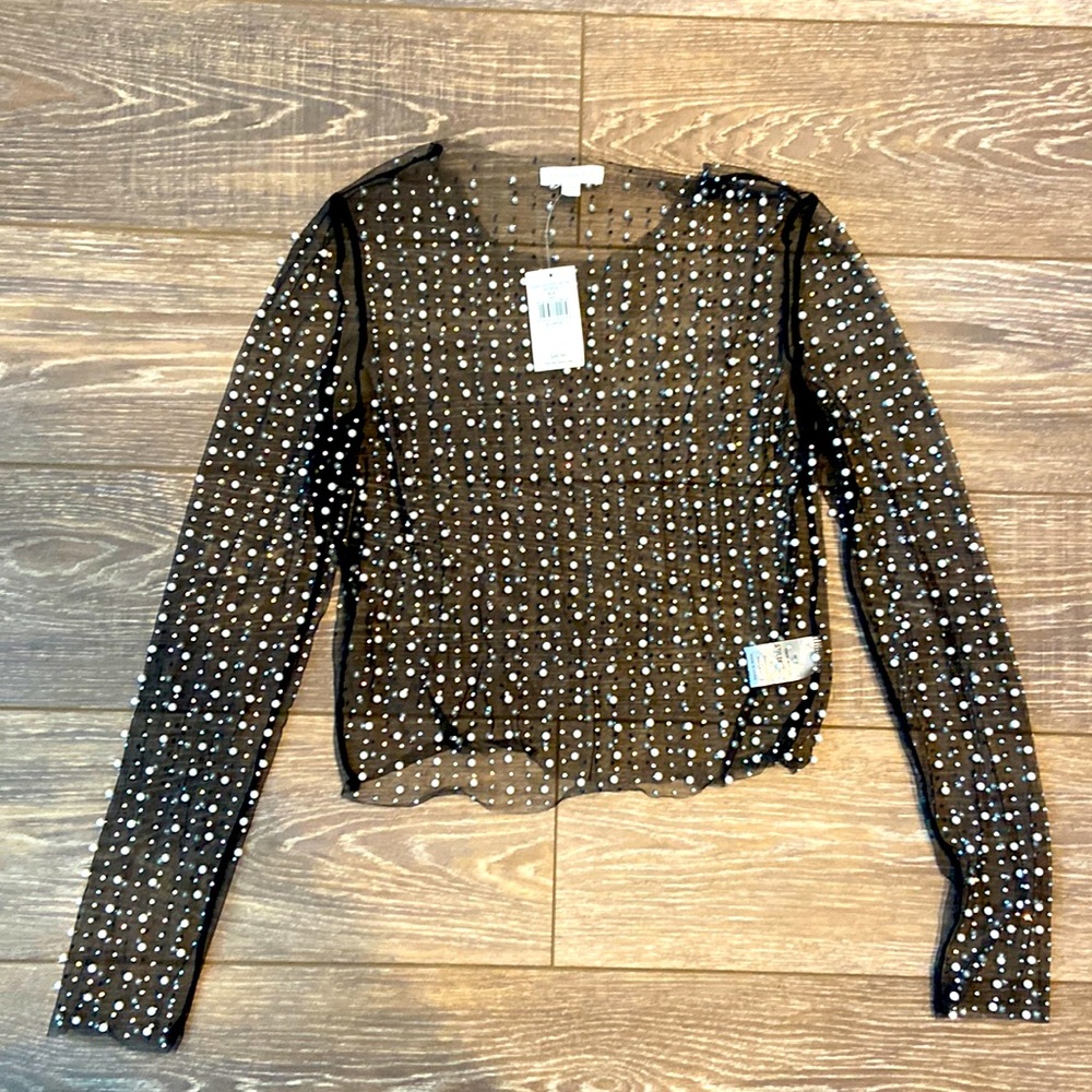 Mesh rhinestone crop top long sleeve. Size XL